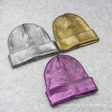 Gold Silver Purple Metallic Unisex Acrylic Skullies Girls Knitted Cap Hat Beanie (HW137)
